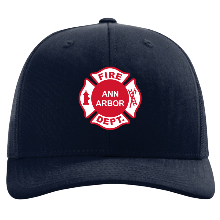 R112 || Richardson Mesh Snapback Trucker Cap - Embroidered - Ann Arbor Fire