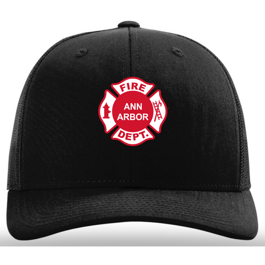 R112 || Richardson Mesh Snapback Trucker Cap - Embroidered - Ann Arbor Fire